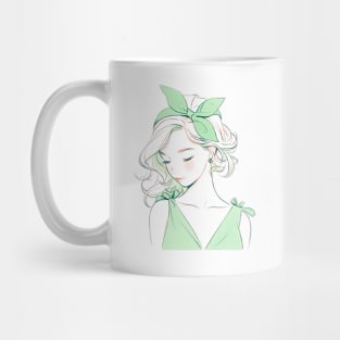 Minimalist line art pretty girl in green Mug